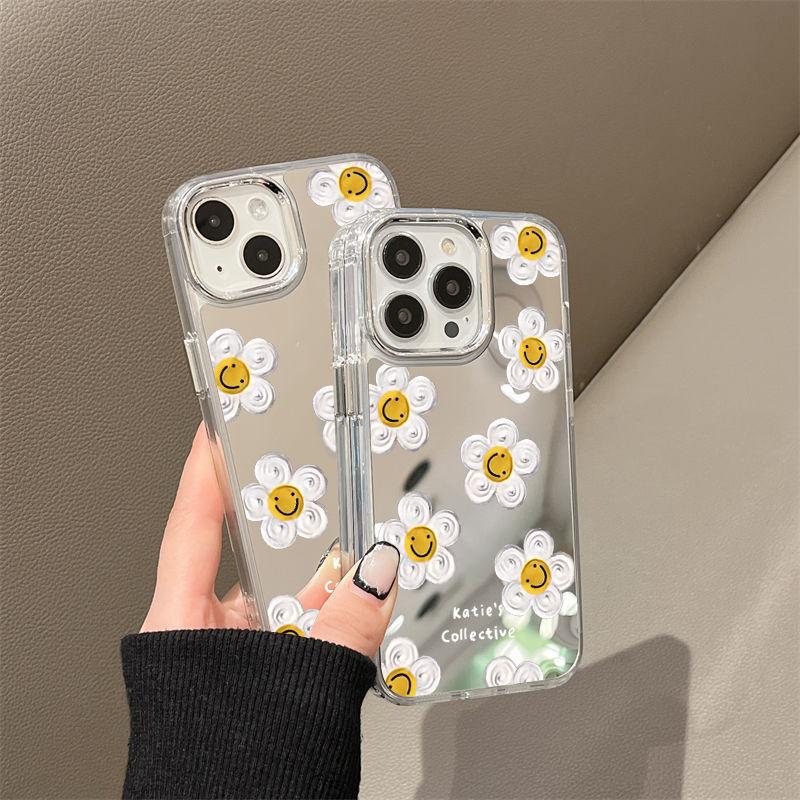 Fresh smile flowers are suitable for iPhone17promax mobile phone case 16pro electroplating buttons Apple 15 all-inclusive x