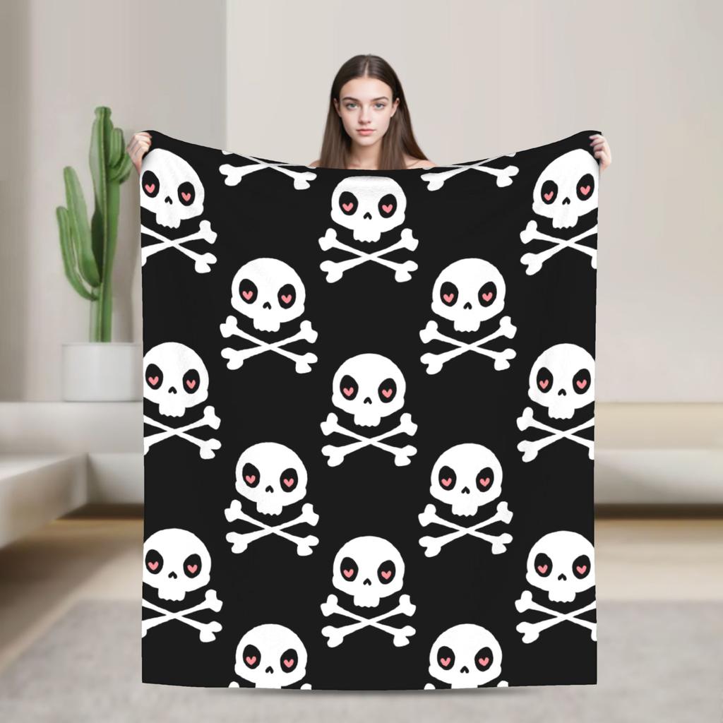 Sugar Skull Rose Halloween Knitted Blanket Flannel Gothic Day of the Dead Warm Throw Blankets for Bed Bedspread