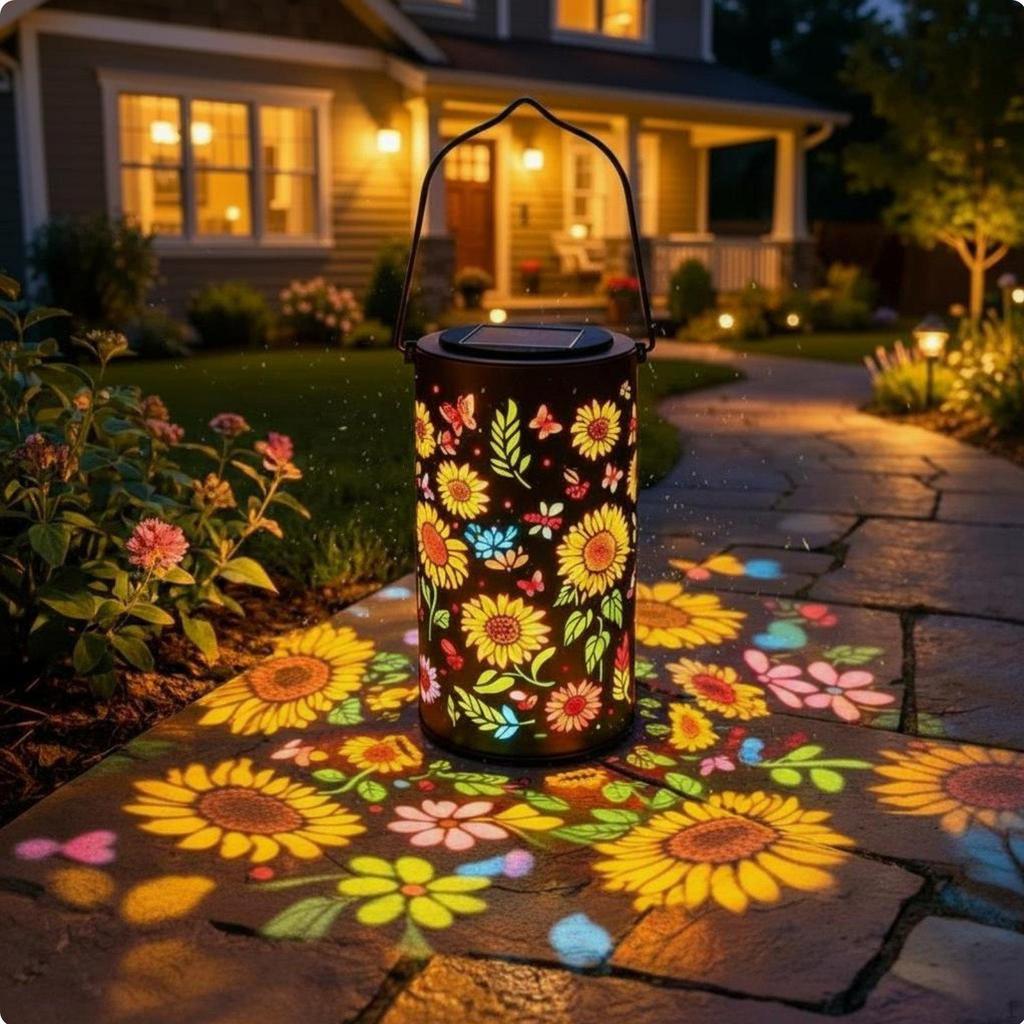 Floral Solar Lantern No Wiring Required Sunlit Garden Weatherproof Projection Light