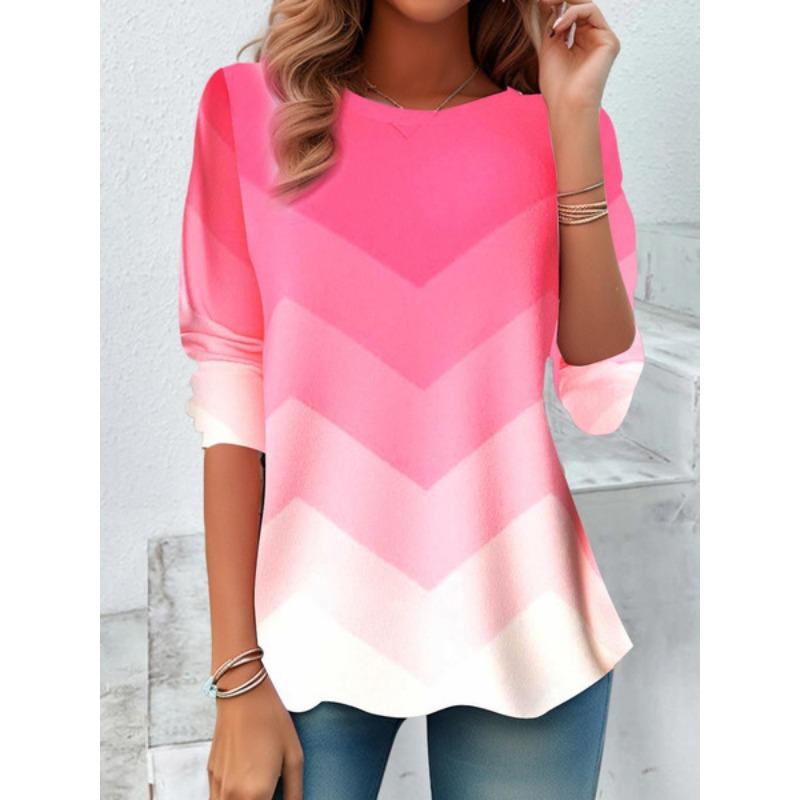 Round Neck 3D Printed Top Colorful Fashionable Casual Long Sleeved Women's T-shirts