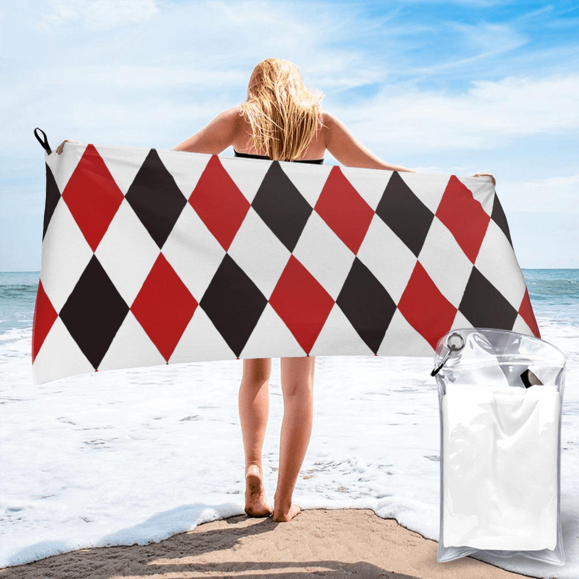 

Harlequin Plaid playing cards diamond Beach Towel Soft Microfiber Quick Dry Absorbent Quick Towels For Bath W40*H60(CM)