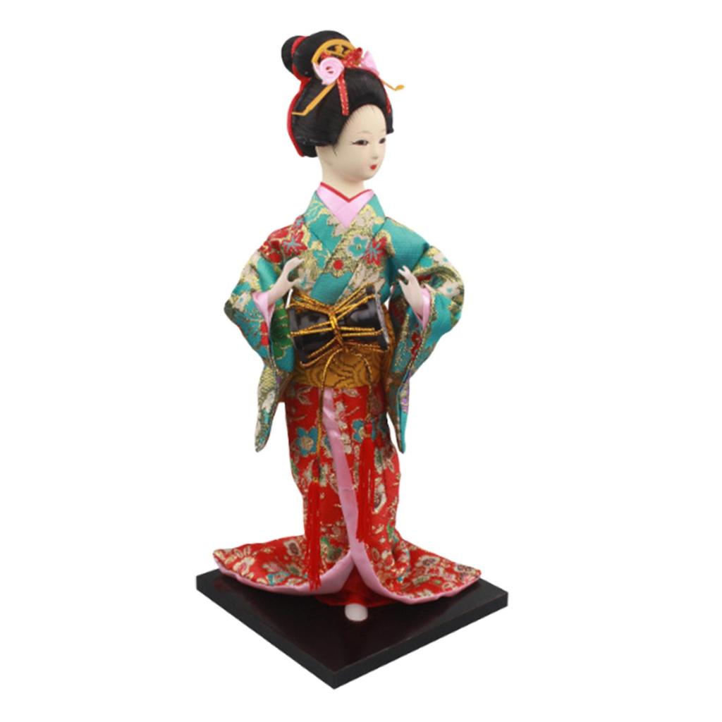 Ethnic Japanese Geisha Girl Statue Miniature Figurine Free Standing Kimono Doll Asian Geisha Doll for Home Office Decoration