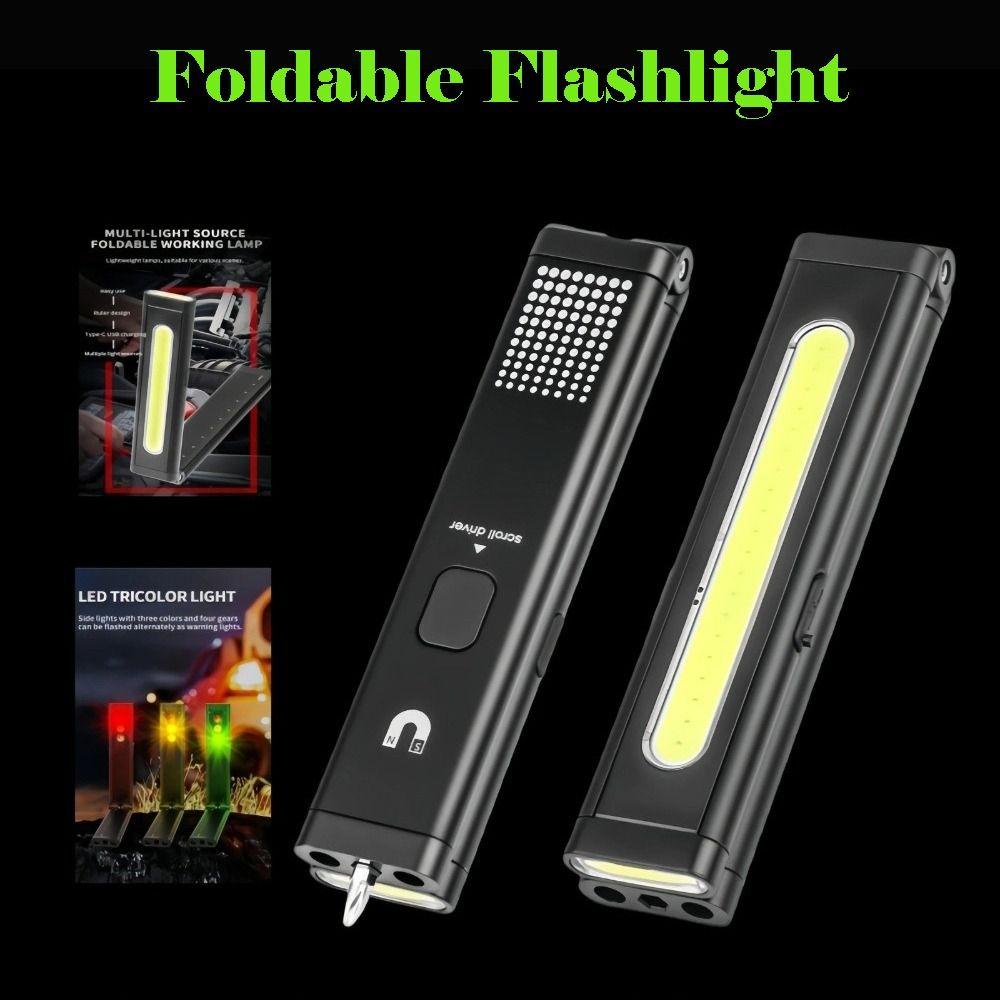 USB-Type-C Rechargeable Mini LED Flashlight Ruler Scale Design Hidden Screwdriver Magnetic Work Light 300LM Brightness 8 Modes