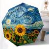 A Van Gogh Starry Night & Sunflower Automatic Open/Close Umbrella - Featuring an 8-Rib Durable Frame, Compact Folding Design,