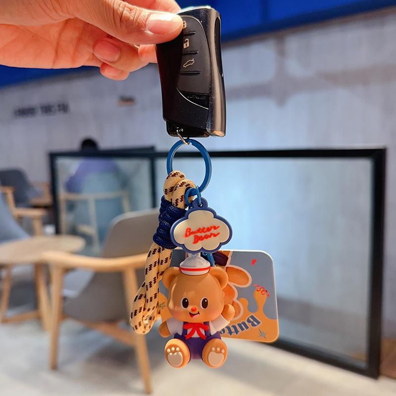 Cute Cartoon Picnic Adventure Butter Bear Keychain Cute Bag Charm Pendant