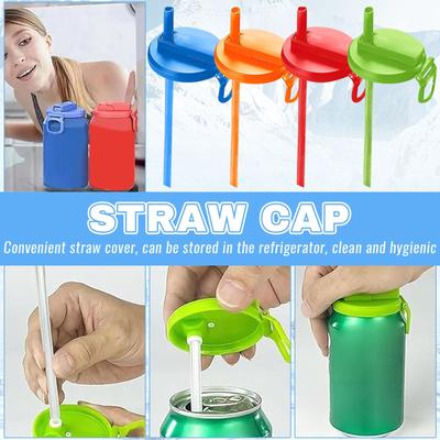 Sodas Can Lid With Silicone Straw, Reusable, Suitable For Canned Beverages