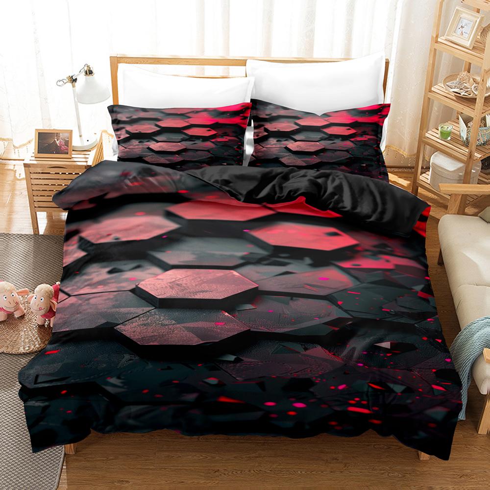 Colorful Glowing Polygonal Grid Pattern Bedding Set  Duvet Cover Set with Pillowcases King Queen Twin Double Size Comforter Set