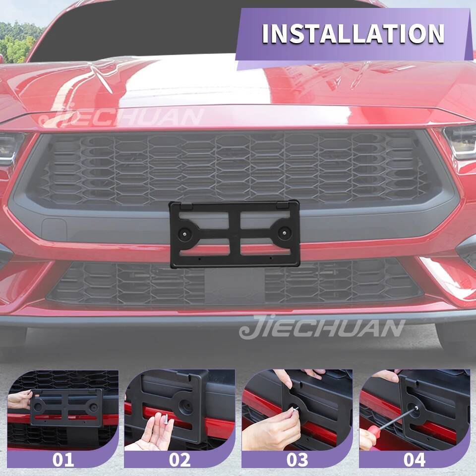 JIECHUAN Car Front License Plate Mounting Bracket Holder For Ford Mustang 2018-2023 2024 Up US Standard Car Exterior Accessories