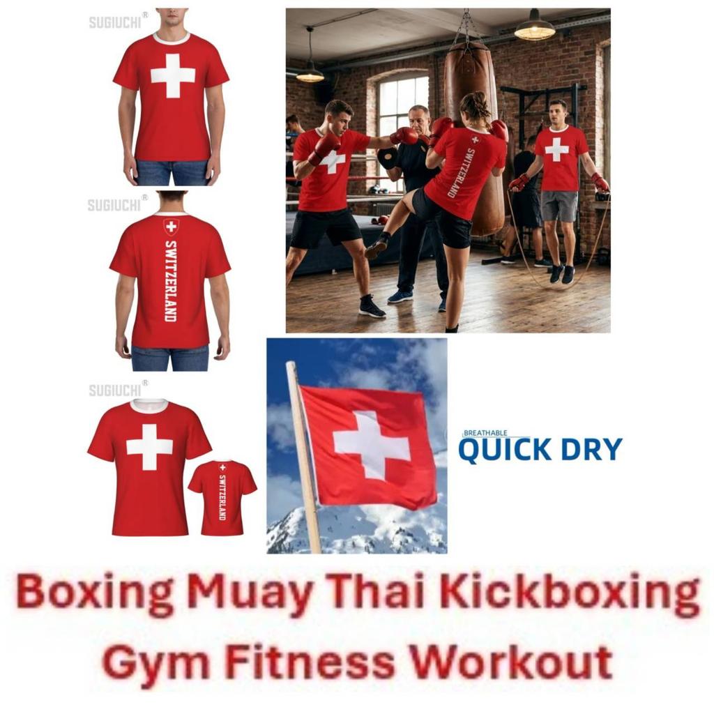 Swiss Switzerland MMA Boxing Muay Thai T-shirt National Flag Print 3D Training Unisex Men Women Quick Dry Fitness Gym Sport Workout Casual Streetwear