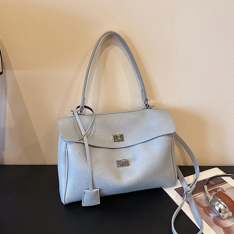 

Retro Lychee-pattern Handbag Lock Design Large Capacity Multi-layer Messenger Bag Women s Crossbody Bag Commuter Shoulder Bag синій