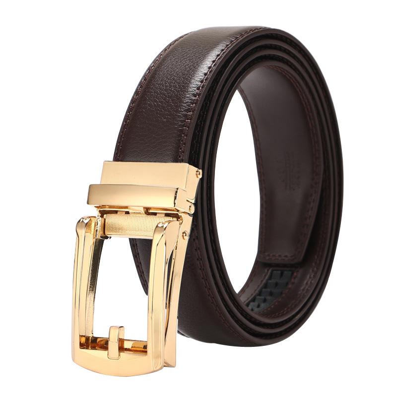 

Двухслойный ремень из коровьей кожи с золотой имитацией иглы, автоматическая пряжка, мужской ремень 110-130CM