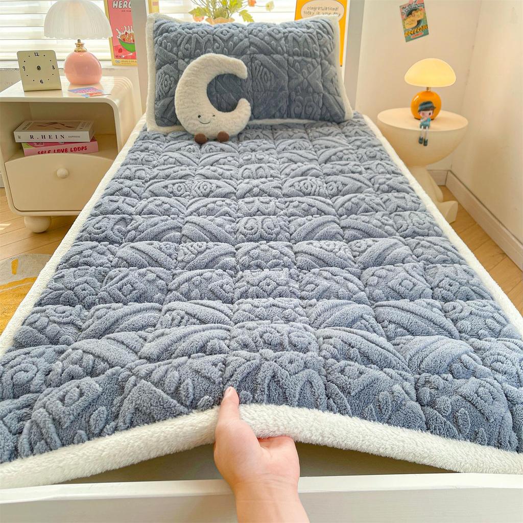 Winter Verdickte Taft Samt Matratzenauflage - Weiche Milch Samt Bettwäsche für Wohnheim, Einzel- oder Doppelbett