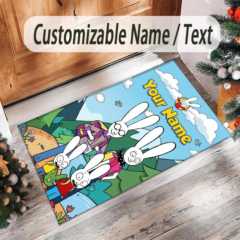 Tappeto in Cristallo di Velluto Personalizzato con Testo Nome, Tappeto Antiscivolo Simon Super Coniglio per Decorazione Domestica