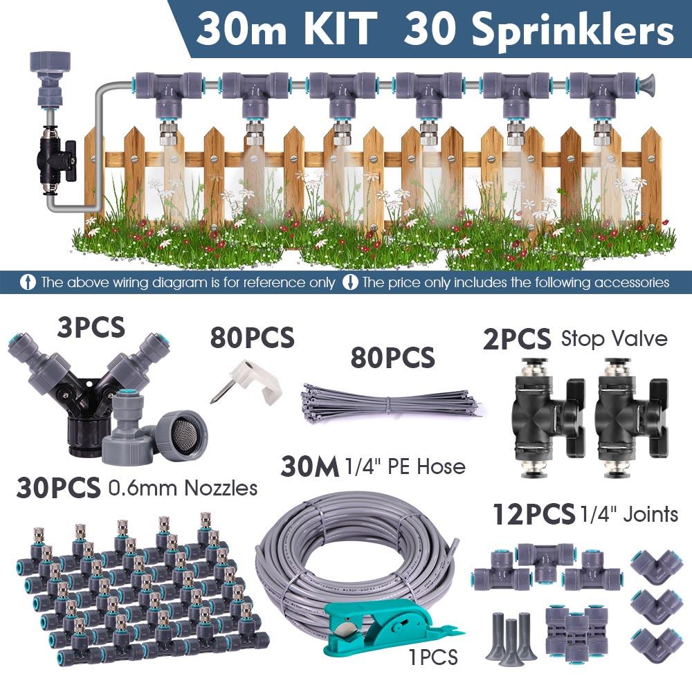 1/4″ 4/6mm 60W Self-priming Pump Misting Cooling System 0.6mm Atomizer Sprayer Slip Lock Nozzle Joint Outdoor Garden Irrigation