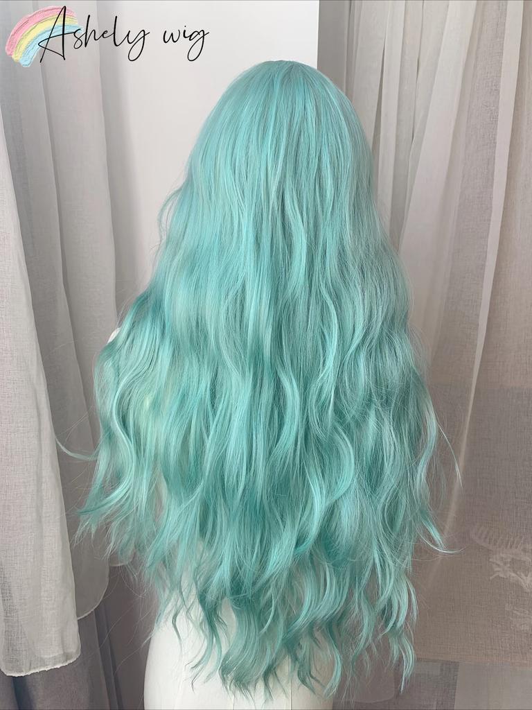 Peluca Ashely Azul Verde para Mujer 24 pulgadas de Largo Cabello Ondulado Peluca Fibra Sintética de Alta Calidad Pelucas Lolita Verde Menta Frescas Modernas Pelucas