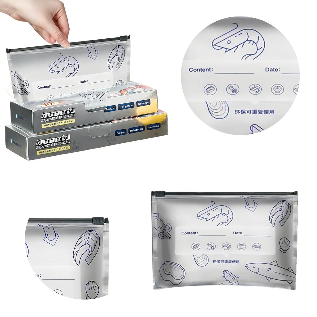 10/30 Stück Heißversiegelbare Aufbewahrungsbeutel aus Aluminiumfolie mit Etikett und Zip-Verschluss Aluminiumfolienbeutel Gefrierbeutel für Gemüse Obst Fleisch