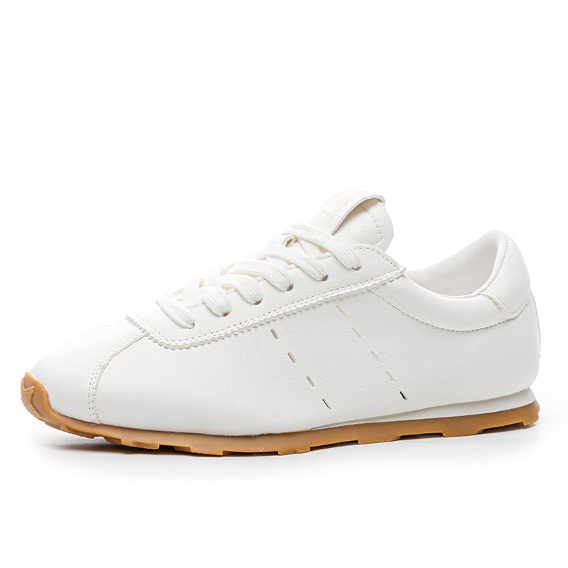 

Spring/Summer Women s White Cowhide Lace-up Flat Casual Sneakers 41 бежевый
