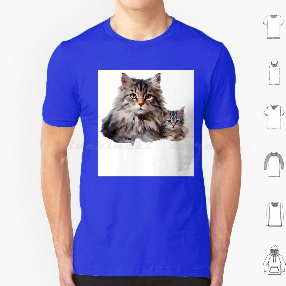 Loving Mother Cat And Her Playful Kitten T Shirt Cotton Men Women DIY Print Cat Illustration Mother Cat And Kitten Cute Cat
