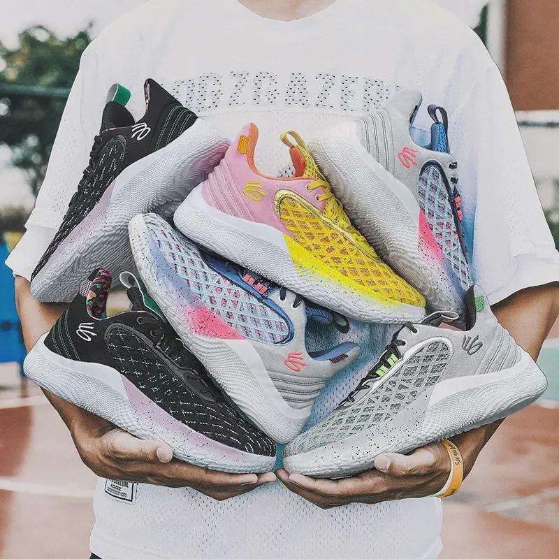 Curry 10 Basketball Shoes: Blue & Pink Youth Sports Shoes with Traction Sound - Ideal for Teen Athletes.