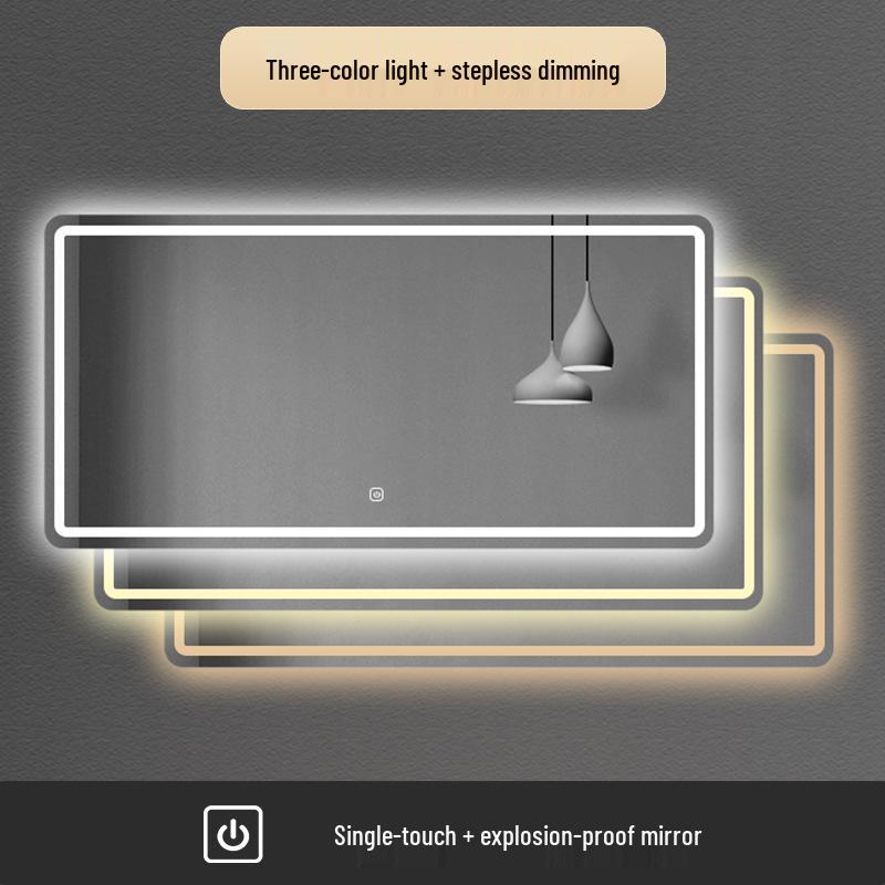 European-Style LED Square Bathroom Mirror with Touchscreen, Anti-Fog, Bluetooth, and Induction Features