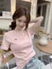 Women's 2025 Korean Style Bowknot Embroidered Slim Fit T-Shirt, Short Sleeve, Round Neck