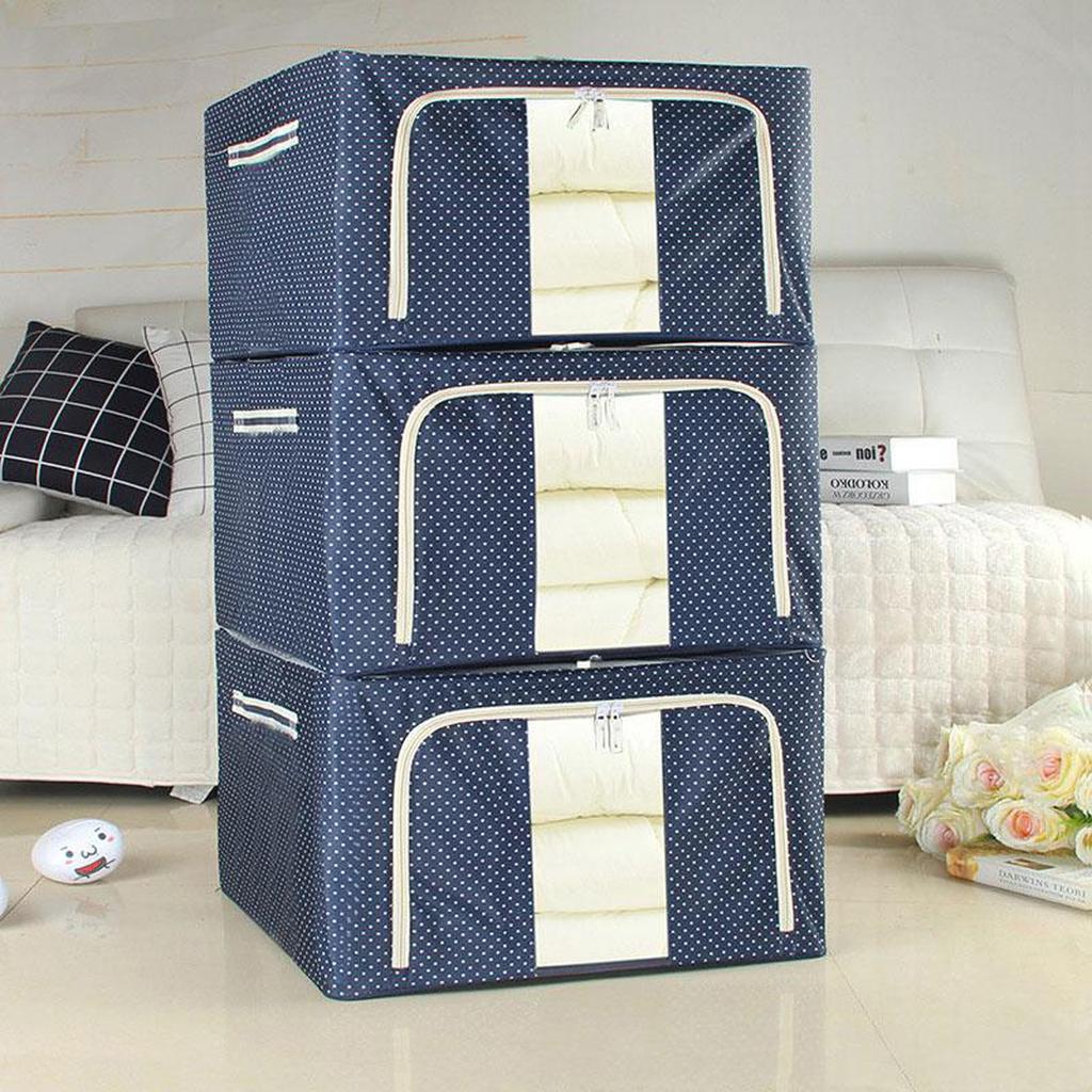 Stackable Storage Bag with Metal Frame Wardrobe Organizer with Zipper Quilt Blanket Closet Clothing Organizer for Duvets Clothes