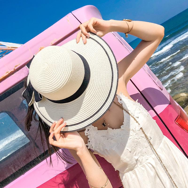 Spring and summer new hat women's woven straw hat bow beach hat summer sun hat sun hat