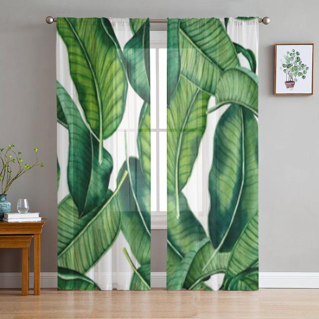 Watercolor Of Tropical Leaves Chiffon Sheer Curtains For Living Room Bedroom Decoration Window Tulle Curtains Drapes