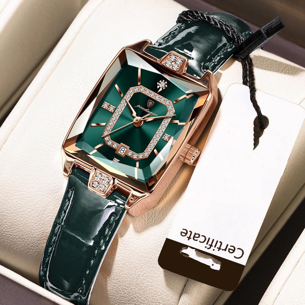 Top-Luxusmarke Quadratische Damenuhr Quarz Wasserdicht Leder Roségold Damen Armbanduhren