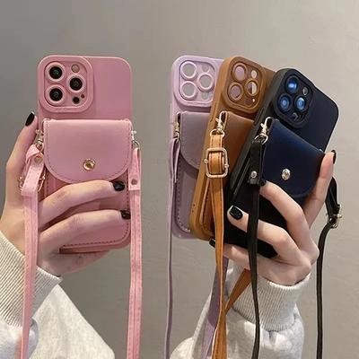 Crossbody Card Slot Bag Holder Case For Iphone 12 13 Mini 11 14 15 16 Pro Max 15 Plus X Xs Max Xr Luxury Cord Silicone Cover