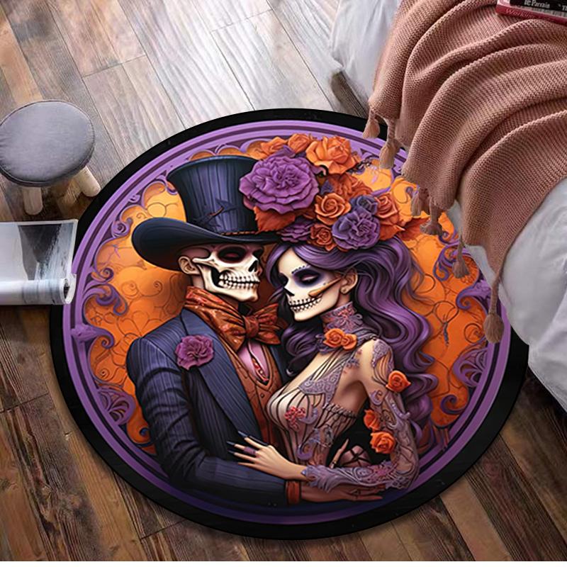 1Pc Day of the Dead Skull Circular Print Rug - Home Decoration Carpet For Living Room Bedroom Flooring Computer Chair Area Rug