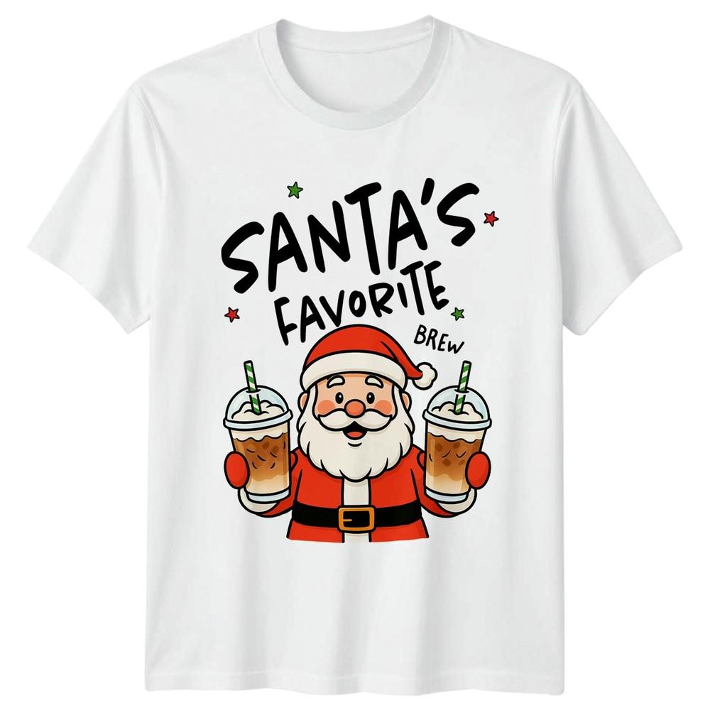 Santas Favorite Brew Christmas Drinks Holidays Unisexs TShirt Unisexs Graphic Top S