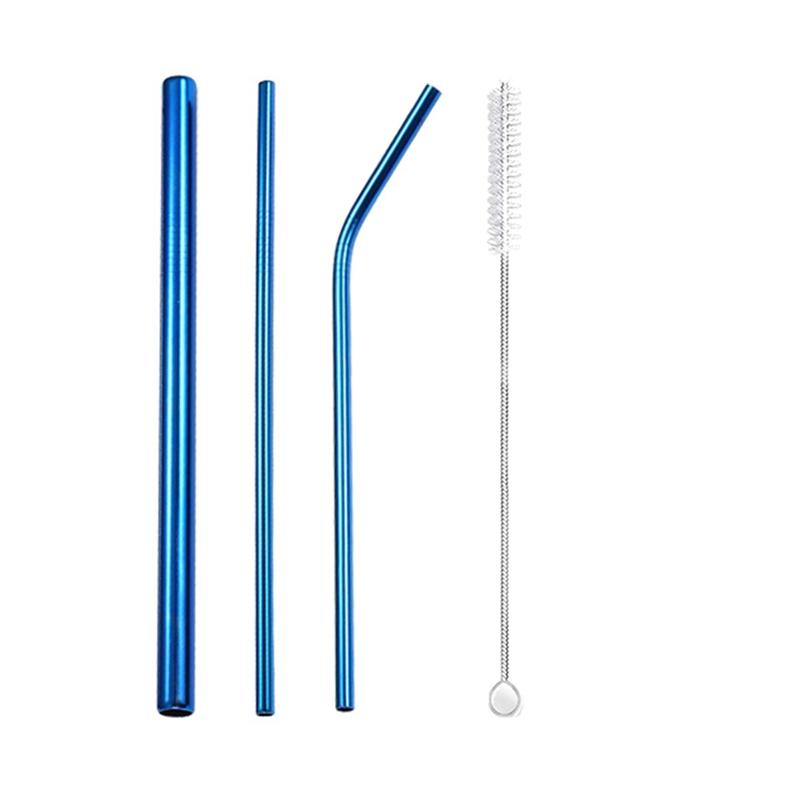 3Pcs Rainbow Color Reusable Metal Straws with Cleaning Brush 304 Stainless Steel Drinking Straws for Smoothie Milkshake Drinks