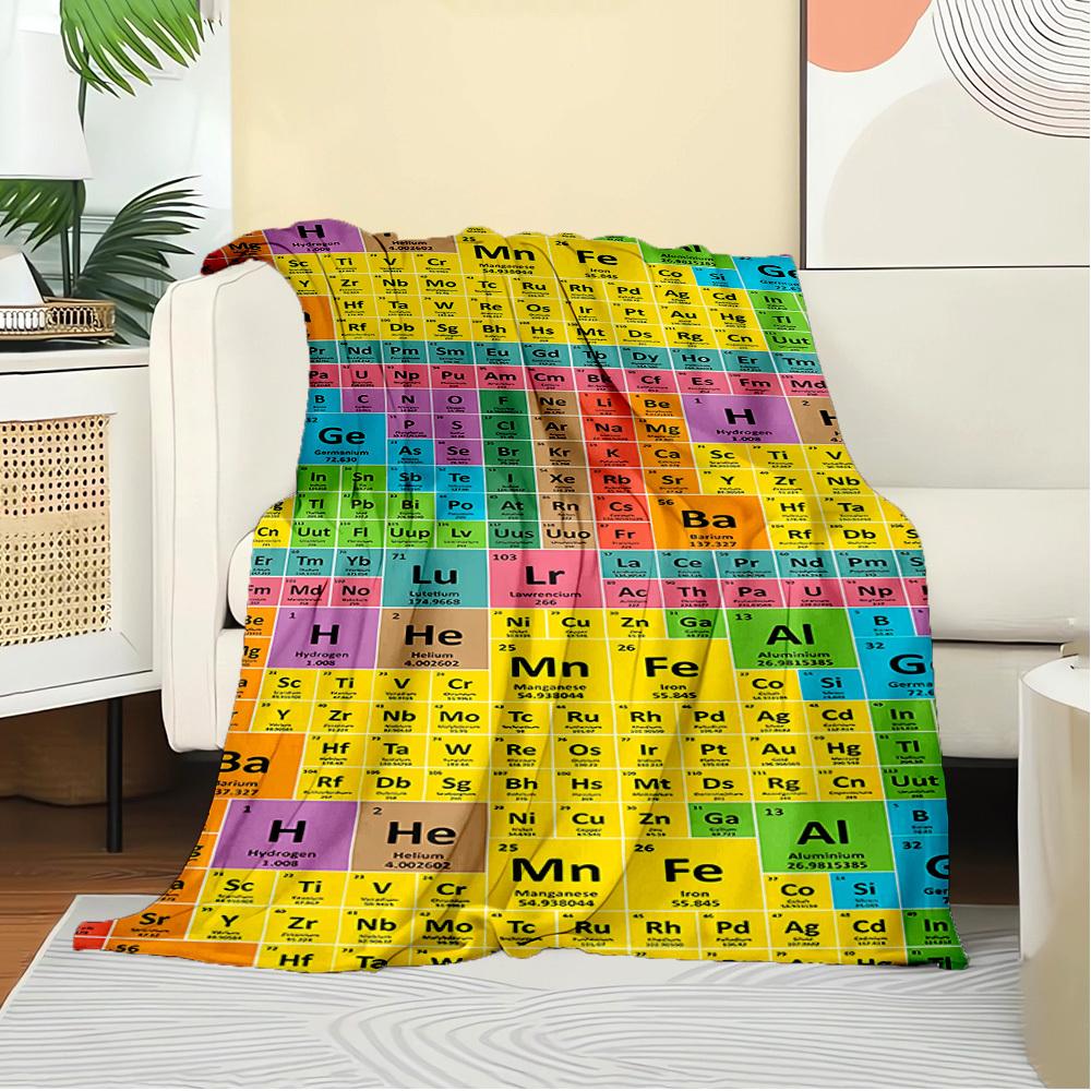 1pc Periodic Table,Chemistry,Elements Digital Print Flannel Blanket - Contemporary Style, Suitable for All Seasons, Perfect for Home, Travel