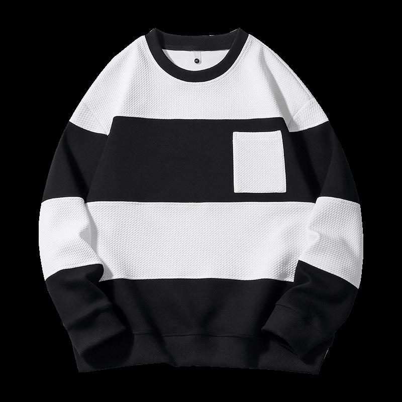 Frühling und Herbst Übergröße Herren Modisches Lässiges Oberteil Rundhals Personalisierter Patchwork Hoodie Locker Herrenbekleidung