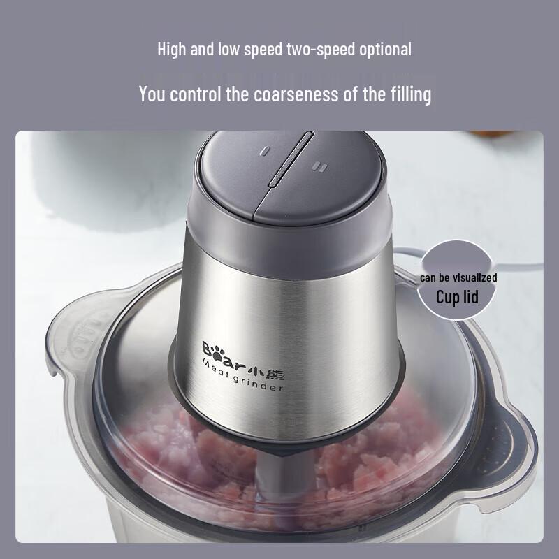 BEAR Tritacarne Elettrico e Food Processor in Acciaio Inossidabile da 2L