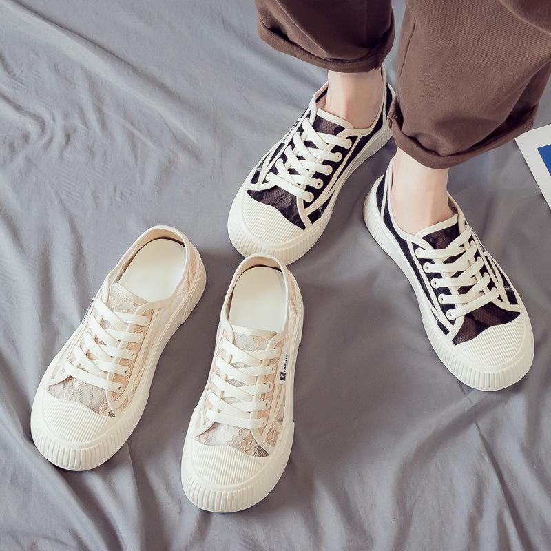 Spring and summer lace mesh breathable women's shoes new versatile canvas shoes board shoes soft sole women's shoes