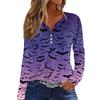 Women's T Shirt Tee HAlloween Print Button Long Sleeve Daily Weekend Fashion Basic V- Neck Regular Top