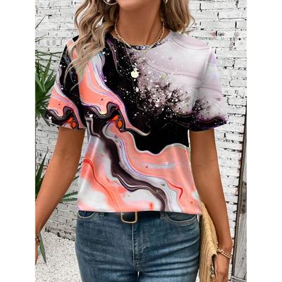 Sommermode Damen T-Shirt Grafik Marmor Modern Stilvoll Klassisch Kurzarm Rundhals Tees Rundhals Regulär Tops