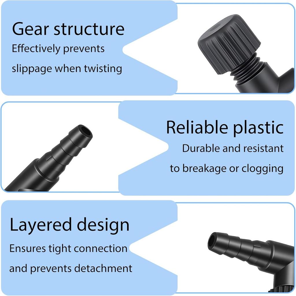 20 Pcs Aquarium Air Control Valves for 3/16" (4mm) ID Airline Tubing, Adjustable Black T Shaped Hose Connectors Single Way Plastic Air Flow