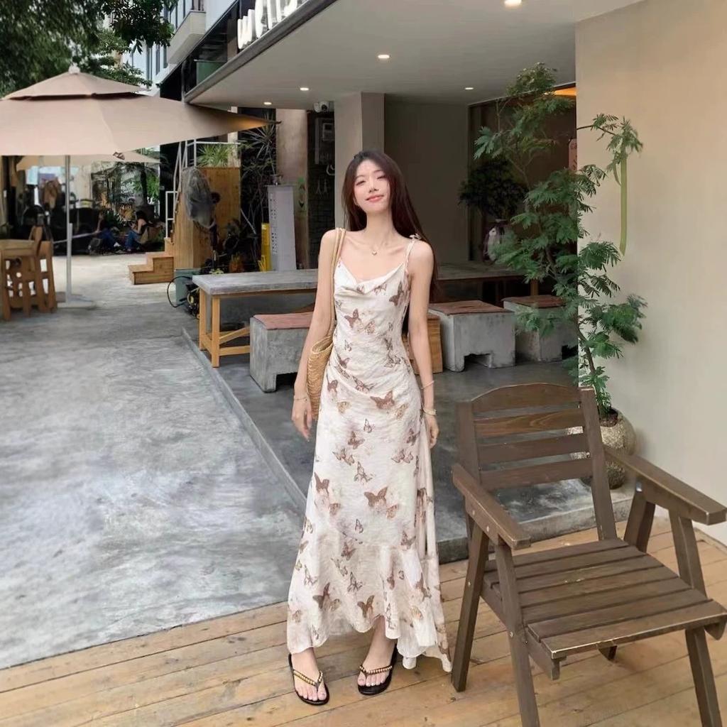 Design Sense Niche Irregular Floral Skirt Spring and Summer New Dress Waist Skirt Temperament Thin Suspender Dress