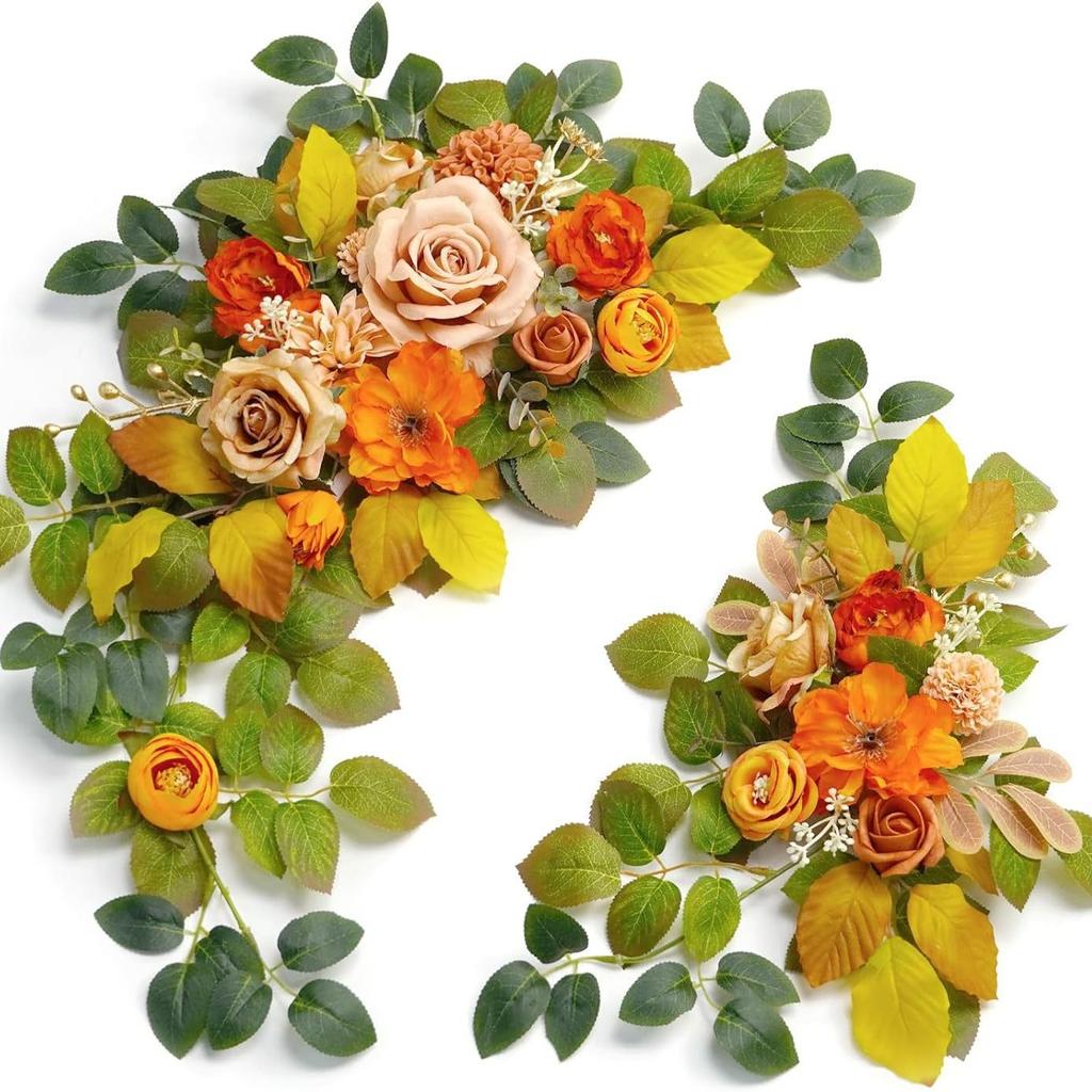 2Pcs Outdoor Wedding Simulation Rose Green Plant Welcome Corner Flower Decoration Set for Outdoor Patio Garden Home Wedding Holiday Party Decoration