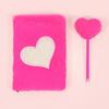 Valentine's Day Glitter Heart Peach Plush Notebook with Pen – Simple Fresh Design for Girls