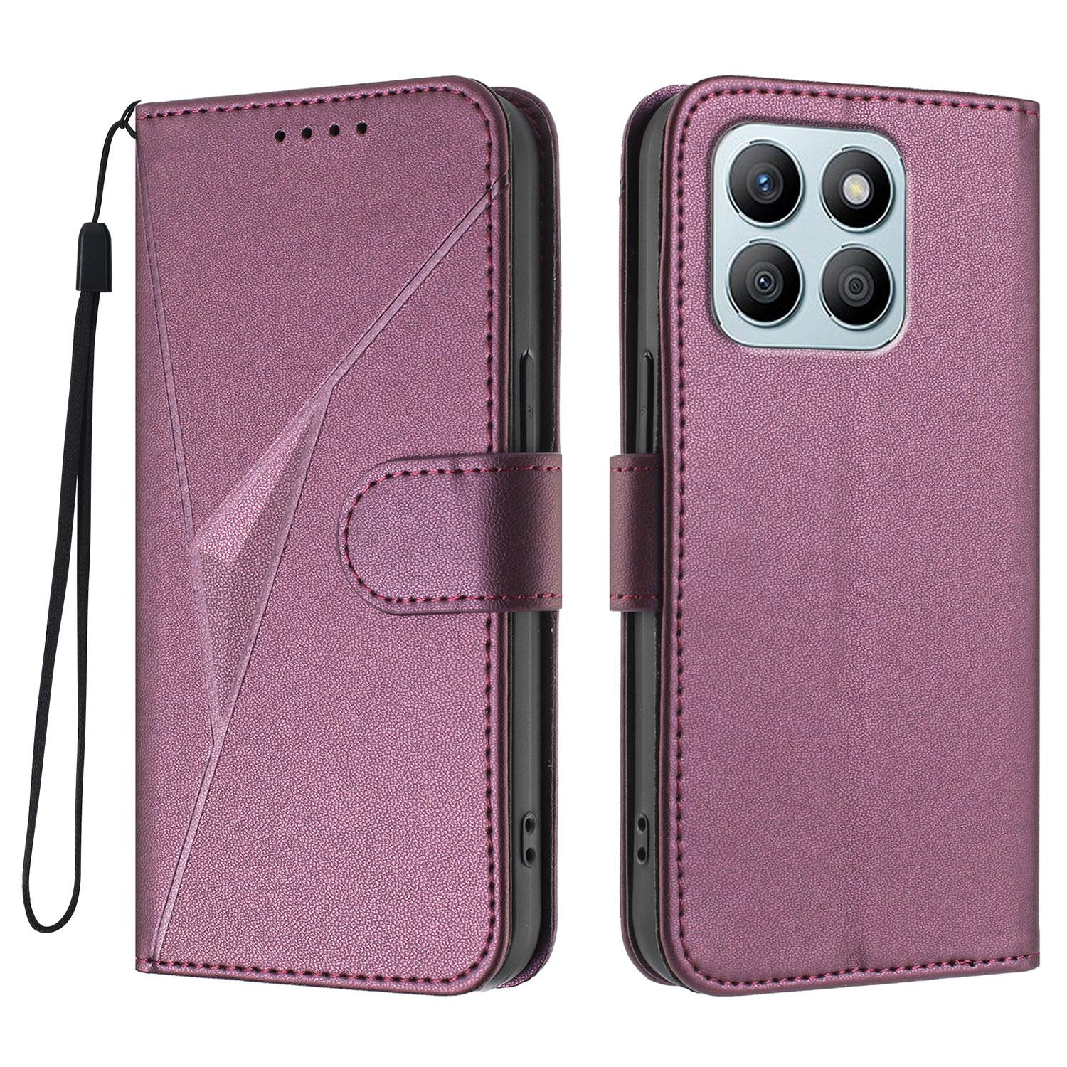 

For Honor X8b 4G/Honor X8c 4G Case Triangle Imprint Leather Phone Cover with Lanyard Dark Purple