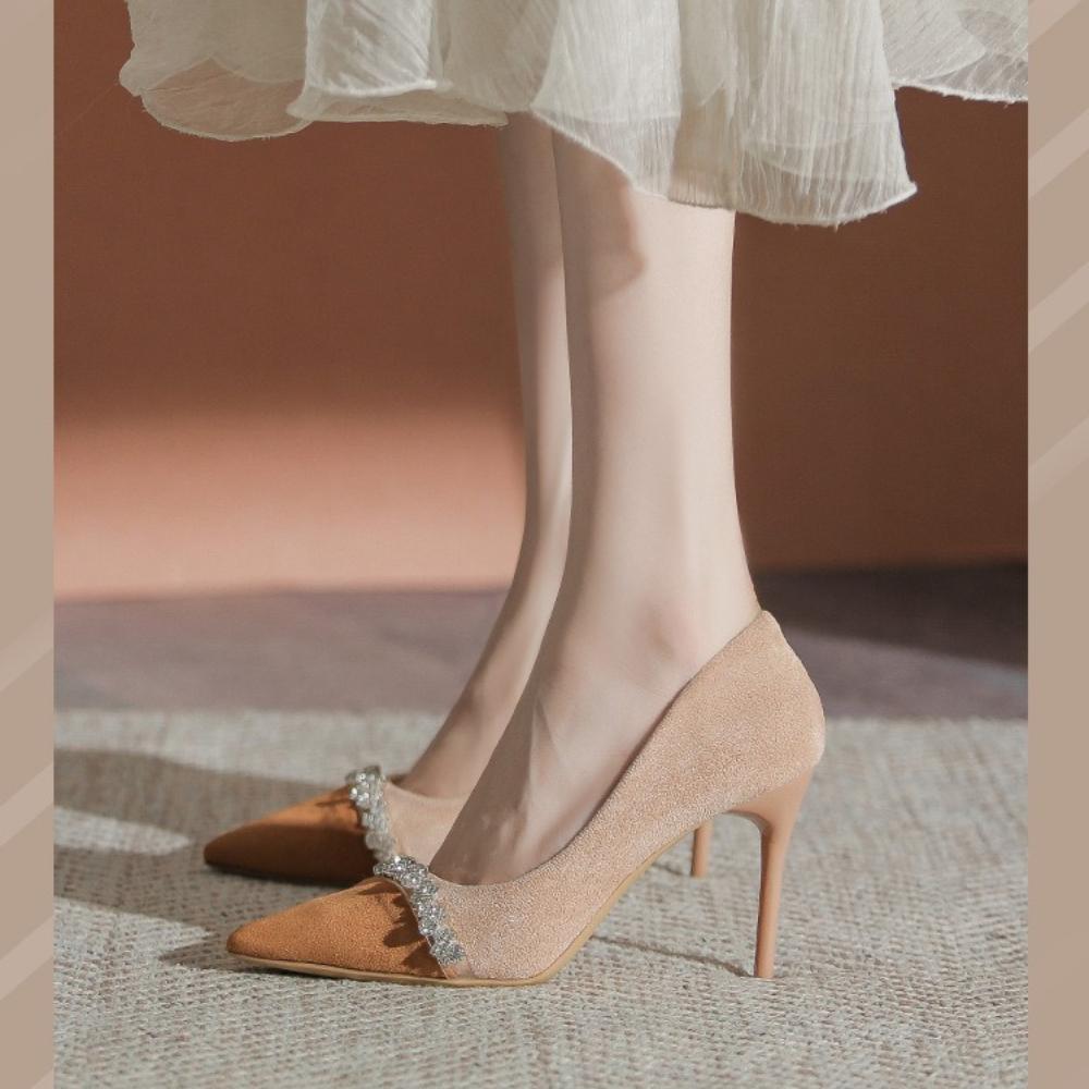 2025 Spring Summer New Women's French High Heels - Small Fragrance Style Color-Blocked Pointed-Toe Stiletto, Sexy Shallow Mouth Pumps XCY-180