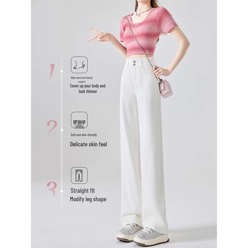 Extra Long High Waist White Wide Leg Jeans for Tall Women - Slim Fit, Spring/Autumn 2025