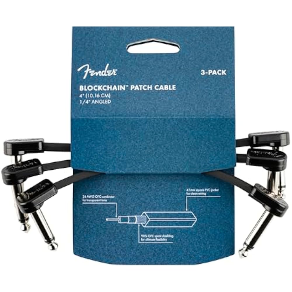 Fender/Blockchain 4  Patch Cable 3-Pack Angle/Angle Fender [Set of 3 Patch Cables]