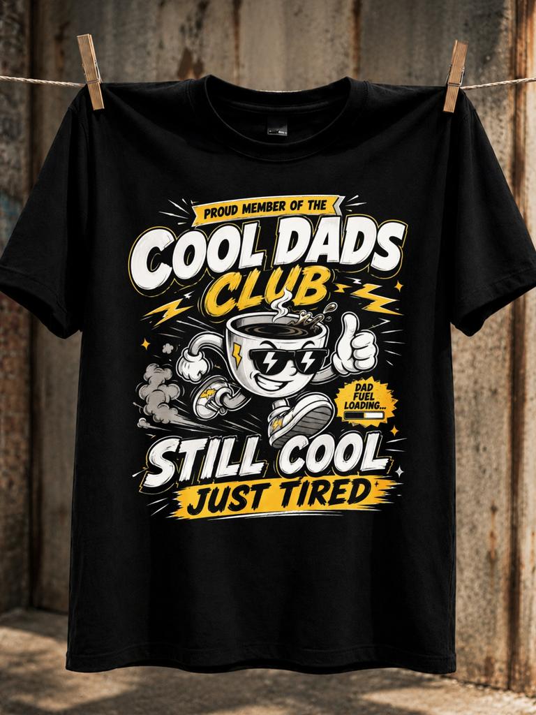 Cool Dads Club Still Cool Just Tired Comic Coffee Cup With Energetic Yellow Accents Bold Pop Art Unisex All Tshirt