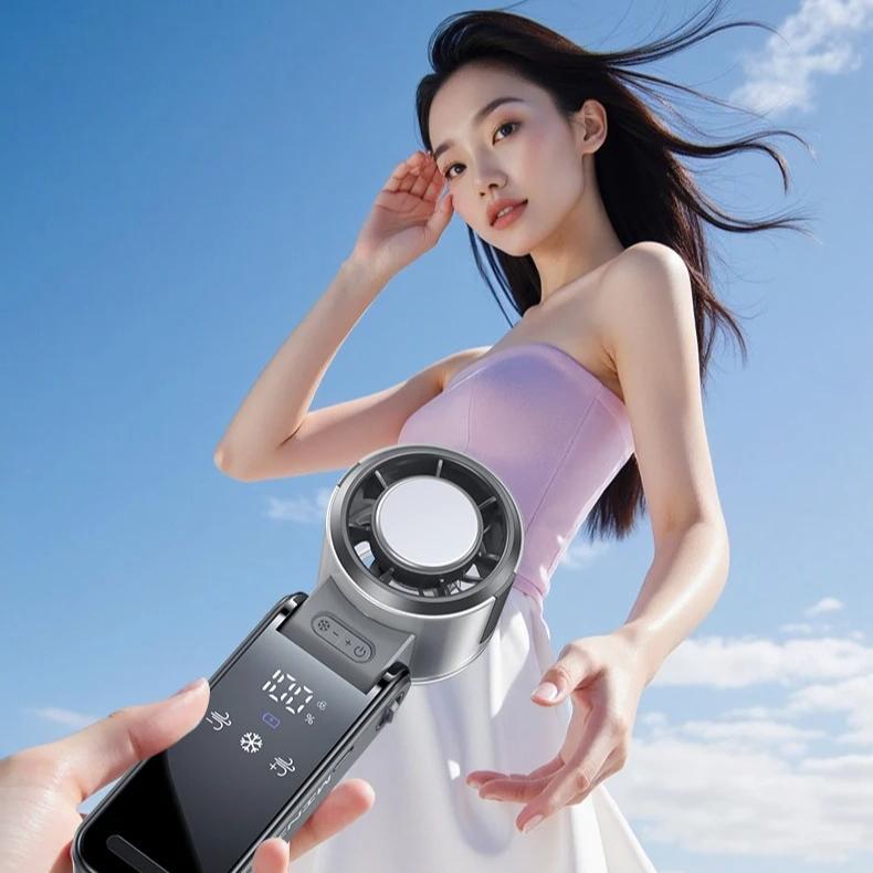 New 4000mAh Semiconductor Refrigeration Handheld Fan Turbine High-speed Violent Electric Fan Folding Neck Ice Pack Small Fan