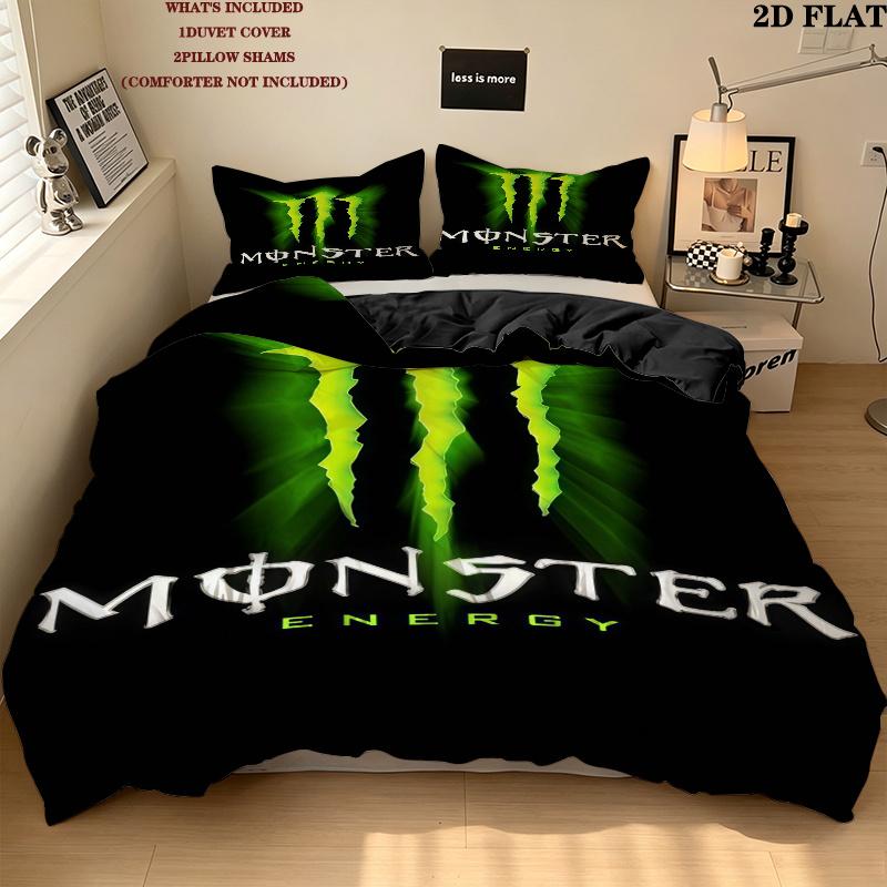Monster Energy Povlečení Sada prošívaných přikrývek Povlak na přikrývku Povlak na polštář Domácí dekorace Narozeninový dárek (1 * povlak na peřinu + 2 * povlak na polštář, bez jádra)